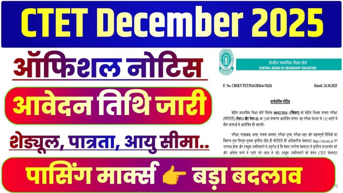CTET February 2026 Notification Out: जानिए Apply Date, Eligibility, Exam Date और Latest Update 1 CTET February 2026 Notification Out